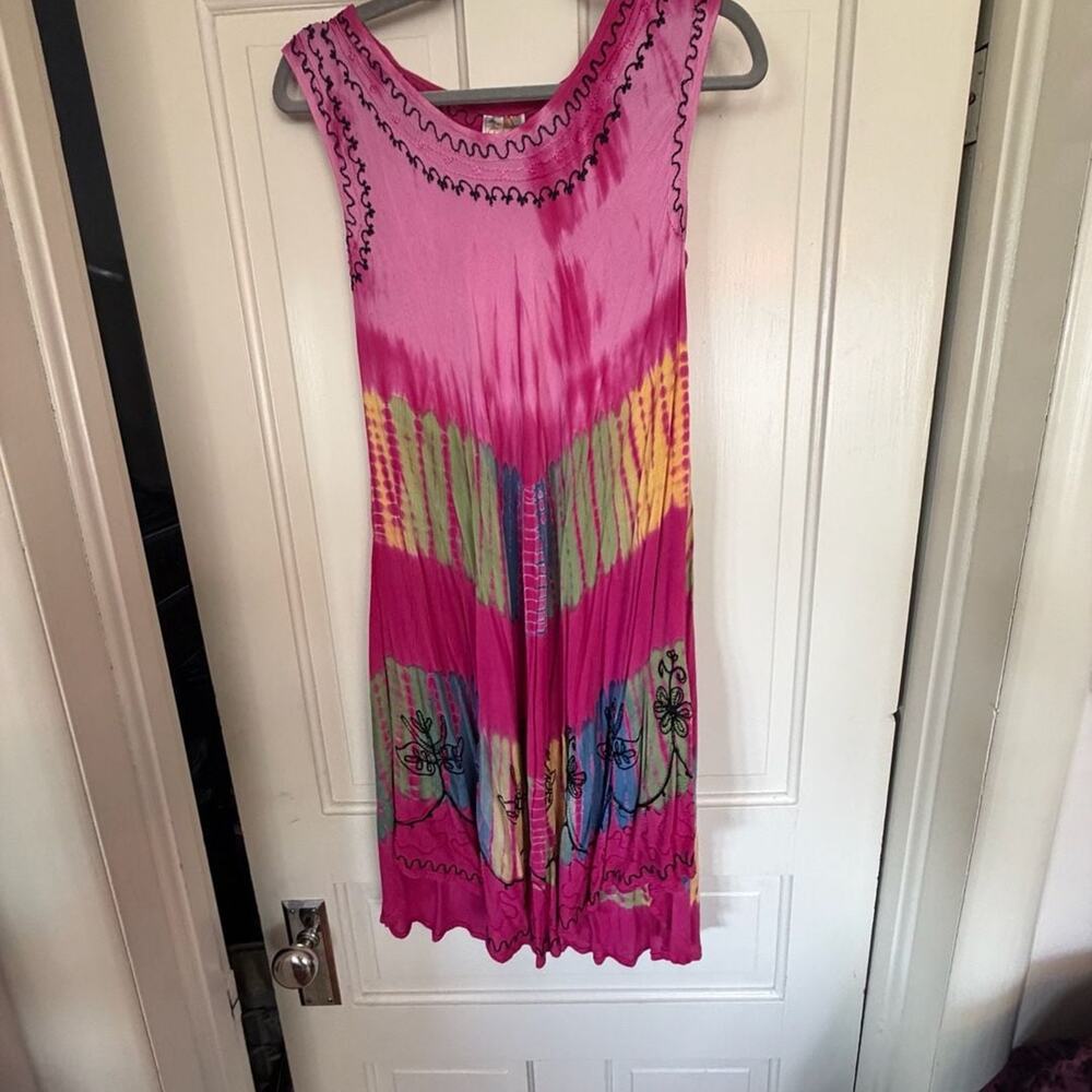 India Boutique Tie Dye Embroidered Boho Umbrella Dress Free Size
